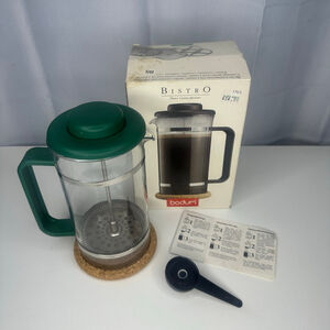 Vintage Green Bodum Bistro French Press Coffee Maker w Box & Cork Base Jorgensen